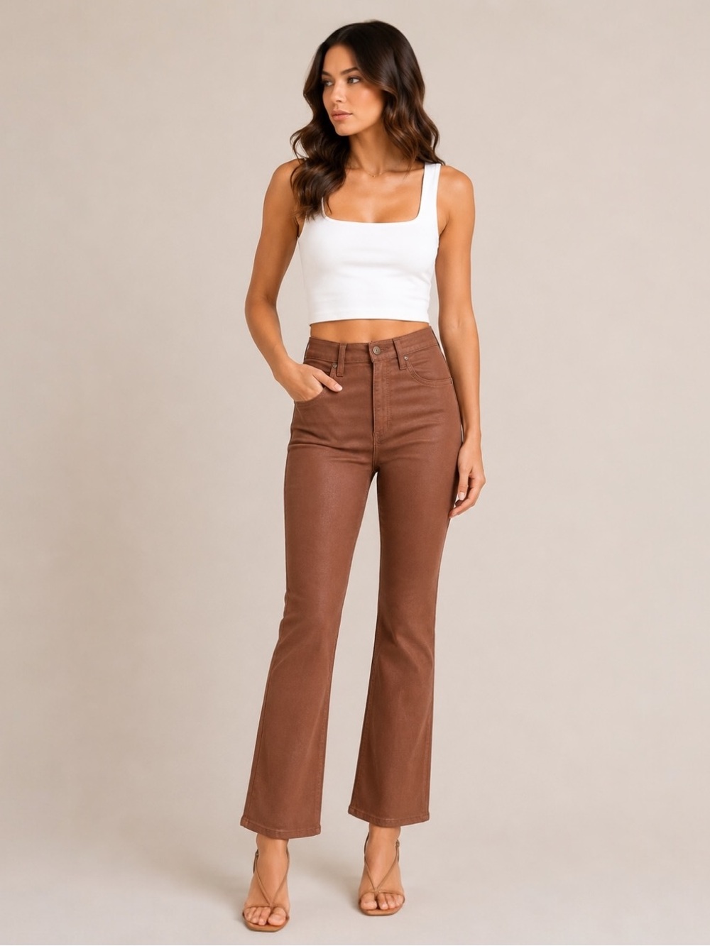 Pistola Coated Saddle Brown Lennon High Rise Crop Boot Jeans Size 26 NWT Sample